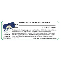 Connecticut "Canna Strain & Weight Label" 1" x 3" Inch 1000 Count-Prescription Labels & State Compliant Labels