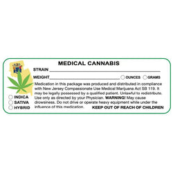 New Jersey "Canna Strain & Weight Label" 1" x 3" Inch 1000 Count-Prescription Labels & State Compliant Labels