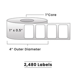 Zebra Direct Thermal Labels - Metrc Label - 1" x 0.5" - 1" Core / 4" Outer Diameter - (1375 Labels Per Roll)-Stock Labels