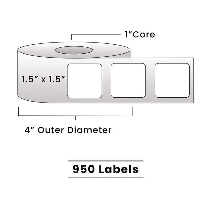 Zebra Direct Thermal Labels - Metrc Label - 1.5" x 1.5" - 1" Core / 4" Outer Diameter - (950 Labels Per Roll)-Stock Labels