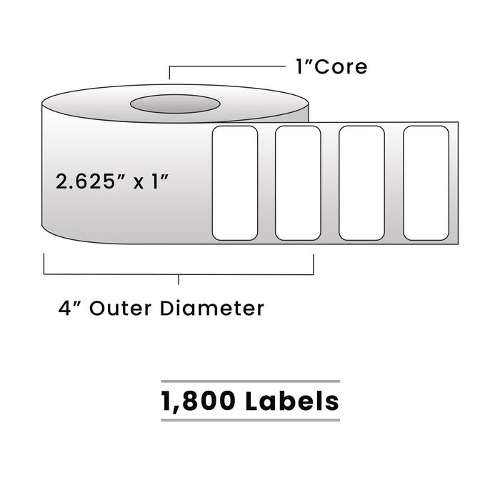 Zebra Direct Thermal Labels - Metrc Label - 2.625" x 1" - 1" Core / 4" Outer Diameter - (1,340 Labels Per Roll)-Stock Labels