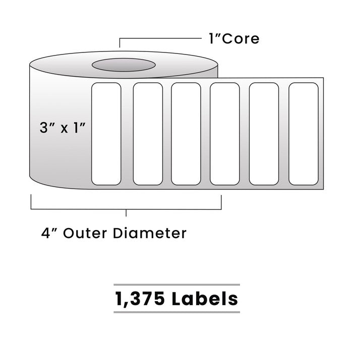 Zebra Direct Thermal Labels - Metrc label - 3" x 1" - 1" Core / 4" Outer Diameter - (1,375 Labels Per Roll)-Stock Labels