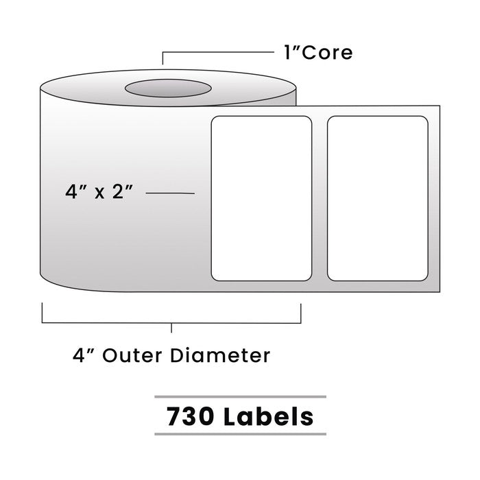 Zebra Direct Thermal Labels - Metrc Label - 4" x 2" - 1" Core / 4" Outer Diameter - (740 Labels Per Roll)-Stock Labels