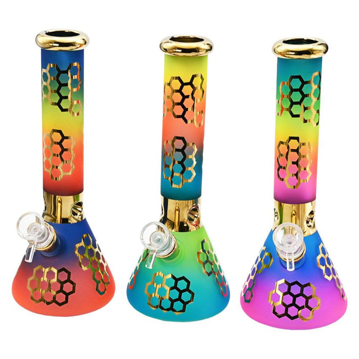 10" Color Gradient Honeycomb Water Pipe - Design And Color May Vary - (1 Count)-Hand Pipes, Rigs, & Bubblers
