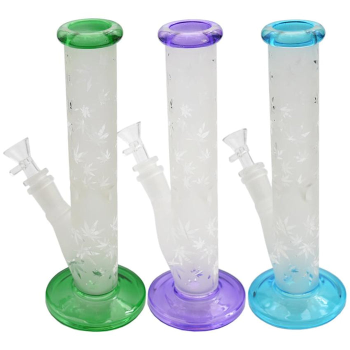 10" Frosted Leaf Pattern Straight Tube Water Pipe - Design And Color May Vary - (1 Count)-Hand Pipes, Rigs, & Bubblers
