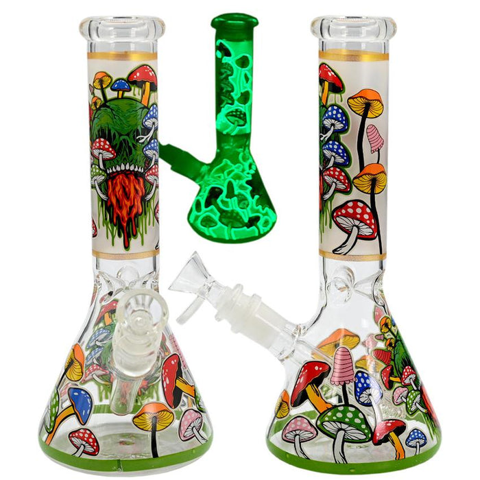 10" Glow In The Dark Mushroom Water Pipe - Color Design May Vary- (1 Count)-Hand Pipes, Rigs, & Bubblers