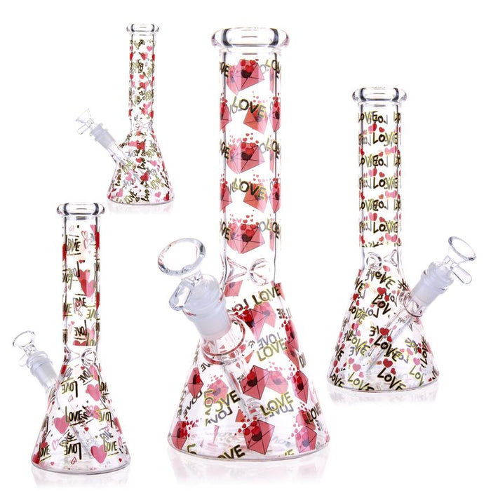 10″ Loving Love Glass Bong Beaker Water Pipe - Colors May Vary - (1 Count)-Hand Pipes, Rigs, & Bubblers