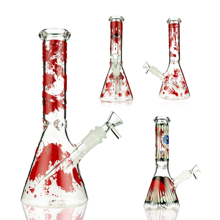 10" Scary Bloody Glass Beaker Bong Waterpipe - (1 Count)-Hand Pipes, Rigs, & Bubblers
