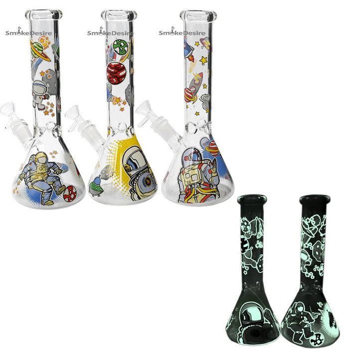 10.5" Glow in the Dark Cosmic Astronaut Water Pipe - Color & Design May Vary - (1 Count)-Hand Pipes, Rigs, & Bubblers