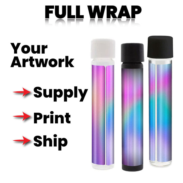 116mm Glass Tube, Printed Sticker, and Application of Sticker On Glass Blunt Tubes-Custom Print Stickers