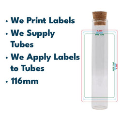 116mm Glass Tube w/ Cork , Printed Sticker, and Application of Sticker Clear or Matte Black-Custom Print Stickers