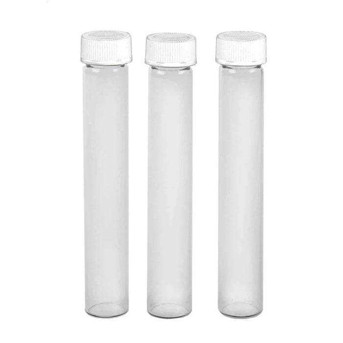 116mm Loud Lock Clear Glass Blunt Tube w/ Plastic White Cap ON TUBE - (250 Count)-Joint Tubes & Blunt Tubes