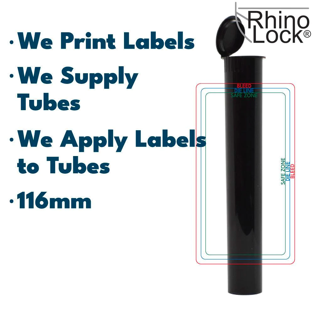 116mm Tech-line Pre-Roll Tube - Black - Child Resistant Made in USA
