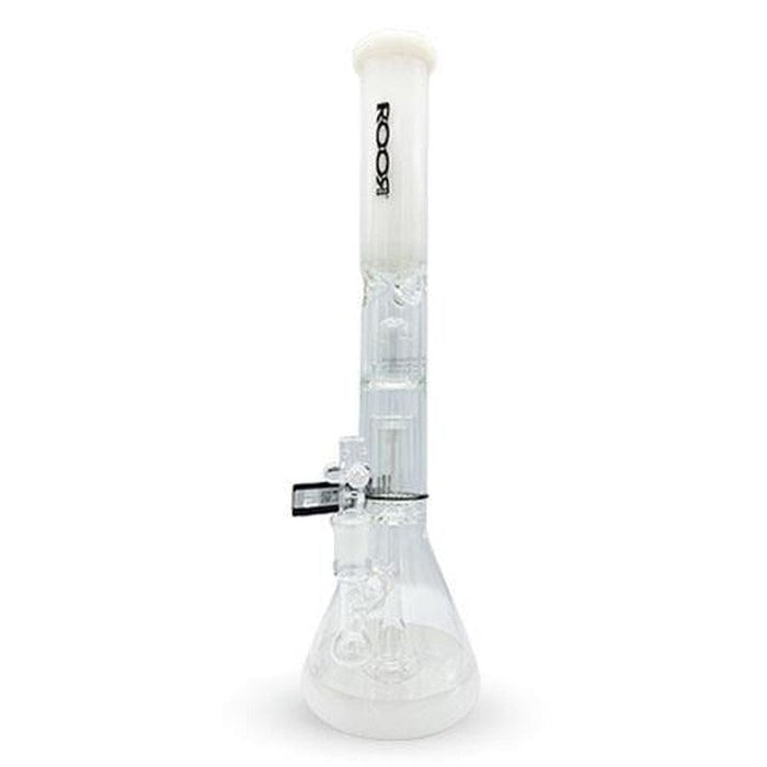 18" Roor Tech Fixed 50x5 Beaker With Barrel Perc - White With Platinum - (1 Count)-Hand Pipes, Rigs, & Bubblers