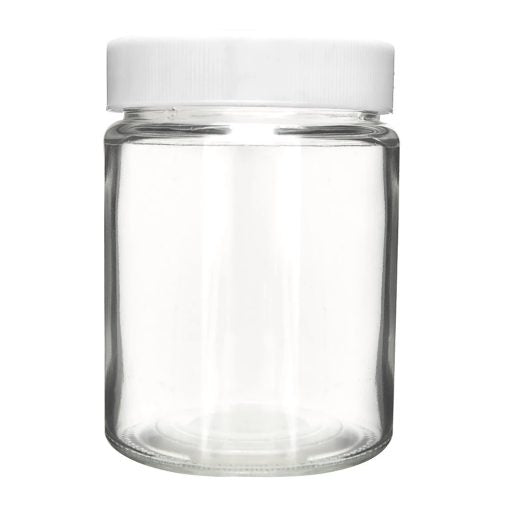16 oz Clear Tall Glass Jar with White Lid