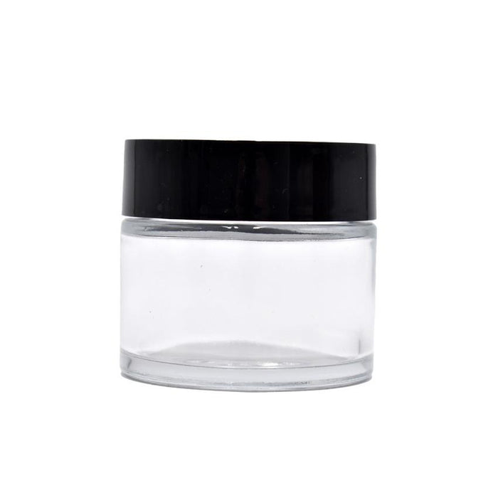 2 oz Clear Glass Jar With Glossy Black Child Resistant Lid - (100 Count)-Glass Jars