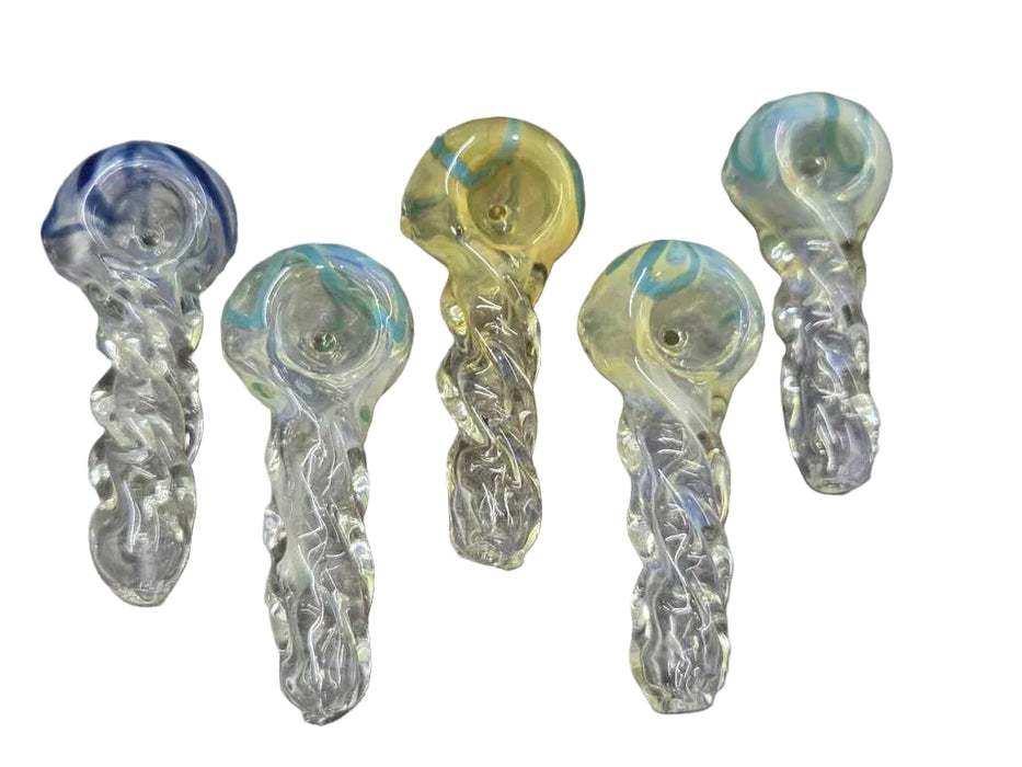 3" Twisted Frit Bowl Glass Hand Pipe - (5 Count)-Hand Pipes, Rigs, & Bubblers