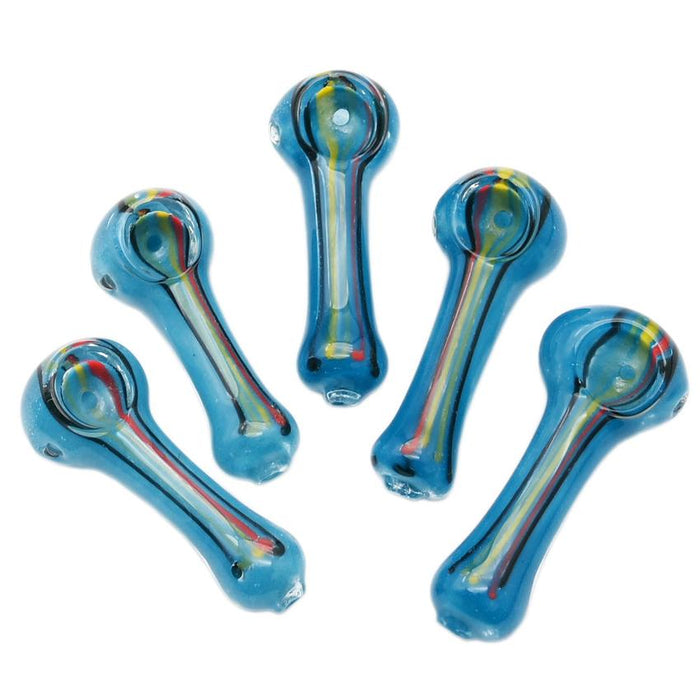 2.5" Spoon Blue and Rasta Line Hand Pipe - Design And Color May Vary - (1 Count)-Hand Pipes, Rigs, & Bubblers