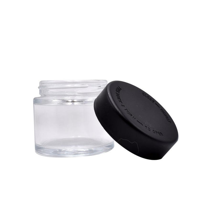 2oz Clear Glass Jar - Black Child Resistant Lids - (200 Count Per Case)-Glass Jars
