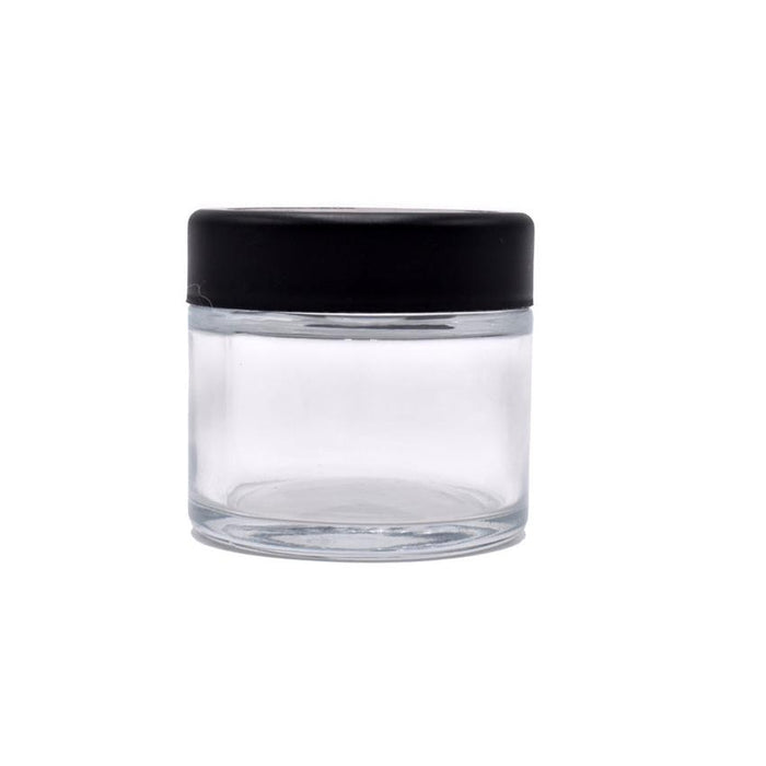 2oz Clear Glass Jar - Black Child Resistant Lids - (200 Count Per Case)-Glass Jars