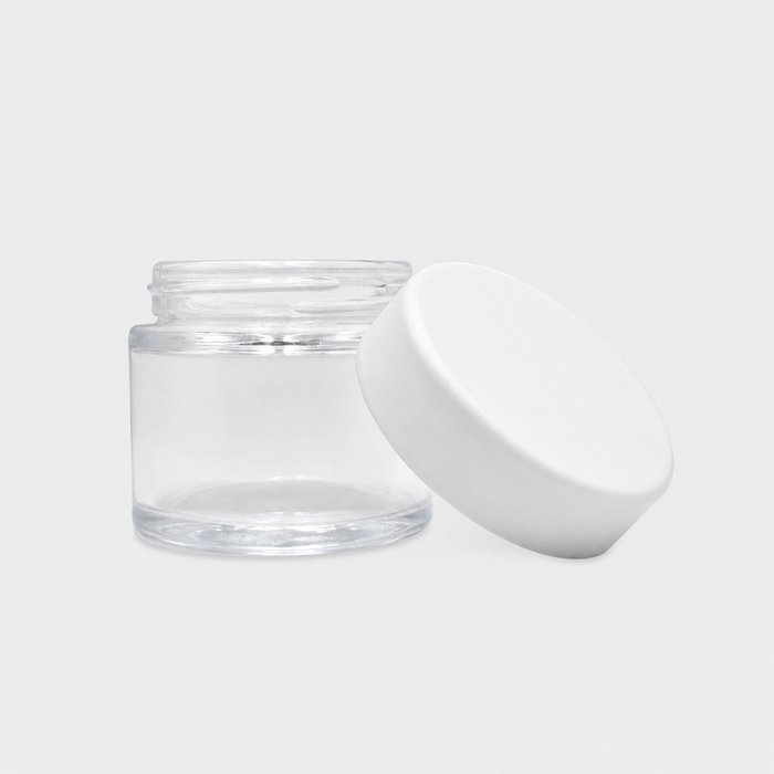 2oz Clear Glass Jar - White Child Resistant Lids - (200 Count Per Case)-Glass Jars