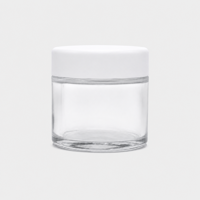 2oz Clear Glass Jar - White Child Resistant Lids - (200 Count Per Case)-Glass Jars