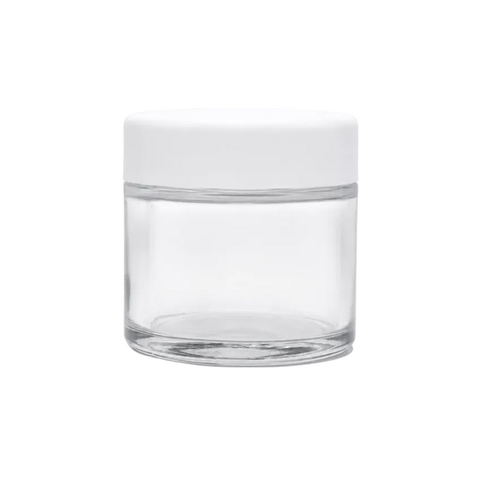 2oz Clear Glass Jar - White Child Resistant Lids - (200 Count Per Case)-Glass Jars