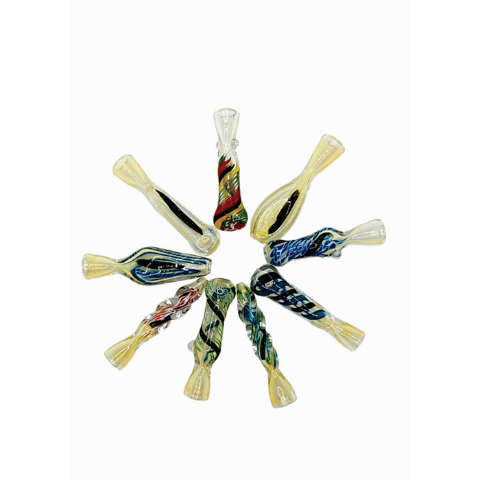 3" Dichro Chillum Hand Pipe - Mixed Designs Jar - (25 Count)-Glass Chillums