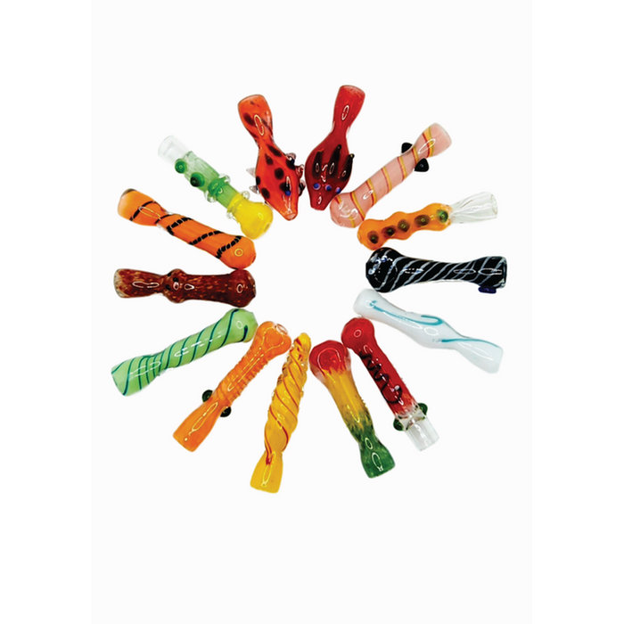 3" Mixed Design Chillum Hand Pipe - Mixed Color Jar - (25 Count)-Glass Chillums