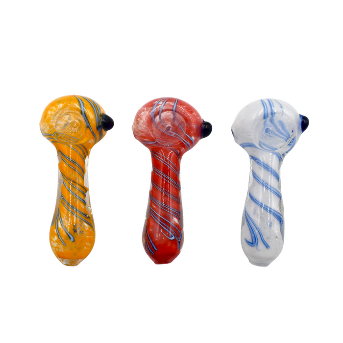 3" Over Lay Swirl Hand Pipe Colors May Vary - (1 Count)-Hand Pipes, Rigs, & Bubblers-MJ Wholesale