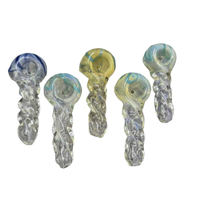 3" Twisted Frit Bowl Glass Hand Pipe - (5 Count)-Hand Pipes, Rigs, & Bubblers