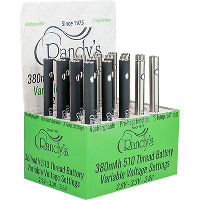 RANDY'S 510 Thread 380mAh Battery With Charging Cable - Black and Silver - (20 Count Display)