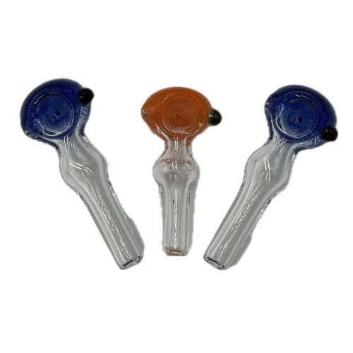 3.5" Clear Glass Hand Pipe With Various Colored Tips - Design May Vary - (1 Count)-Hand Glass, Rigs, & Bubblers