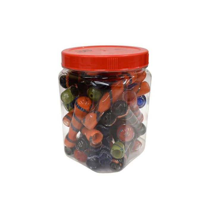 3.5" Cross Swirl Chillum Hand Pipe - Mixed Color Jar - (35 Count)-Glass Chillums