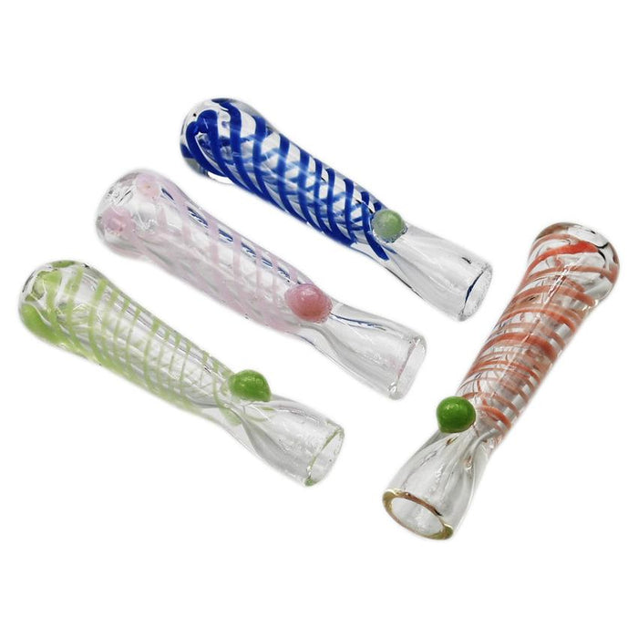 3.5" Milky Color Swirl Thick Chillum - Design And Color May Vary - (1 Count)-Hand Pipes, Rigs, & Bubblers