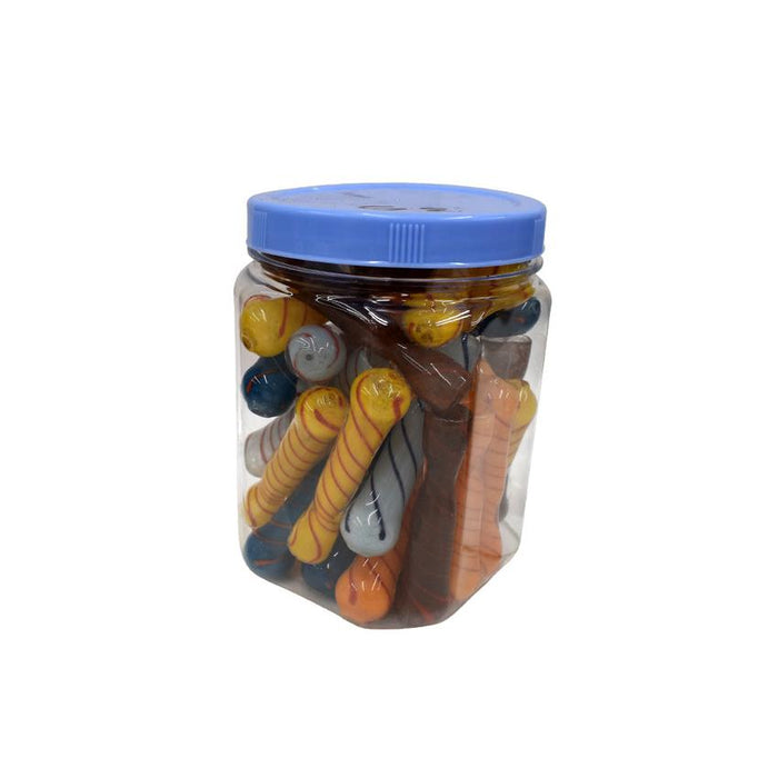 3.5" Stripped Frit Chillum Hand Pipe - Mixed Color Jar - (30 Count)-Glass Chillums