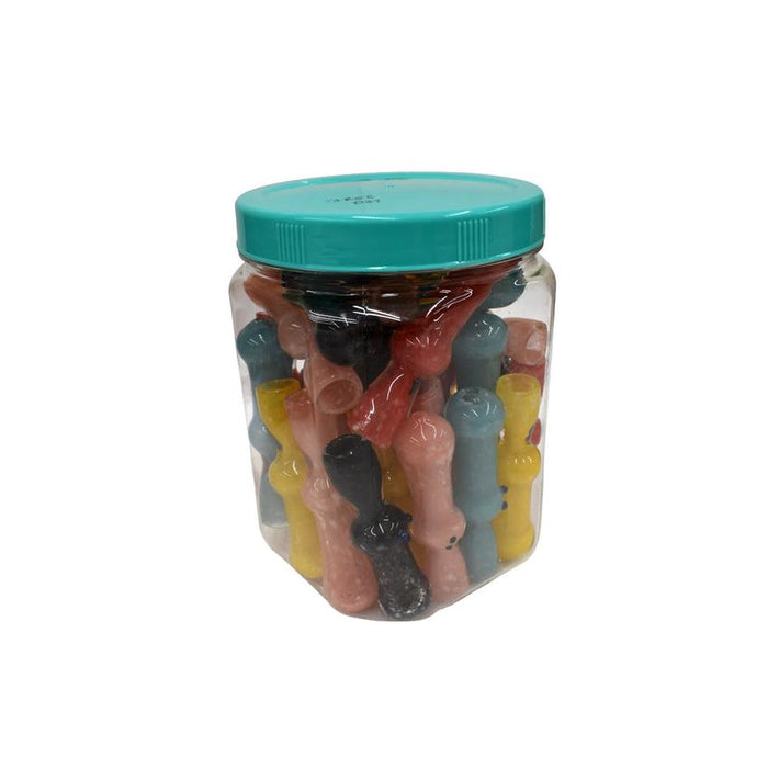 3.5" Three Dot Fritted Chillum Hand Pipe - Mixed Color Jar - (35 Count)-Glass Chillums
