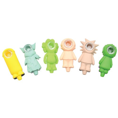 4" Character Silicone Hand Pipes - Styles May Vary - (20 Count Per Jar)-Hand Pipes, Rigs, & Bubblers