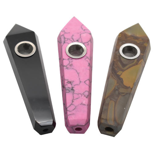 4" Crystal Healing Pipes With Metal Screen - Color May Vary - (1, 5, or 10 Count)-Hand Pipes, Rigs, & Bubblers