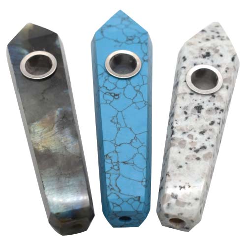 4" Crystal Healing Pipes With Metal Screen - Color May Vary - (1, 5, or 10 Count)-Hand Pipes, Rigs, & Bubblers