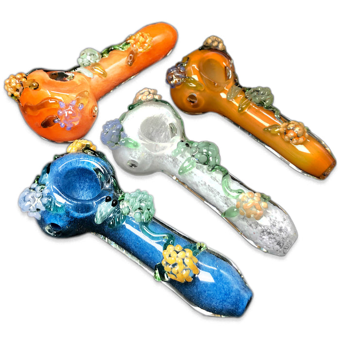 4" Flower Design Hand Pipe - Design May Vary - (1 Count)-Hand Glass, Rigs, & Bubblers