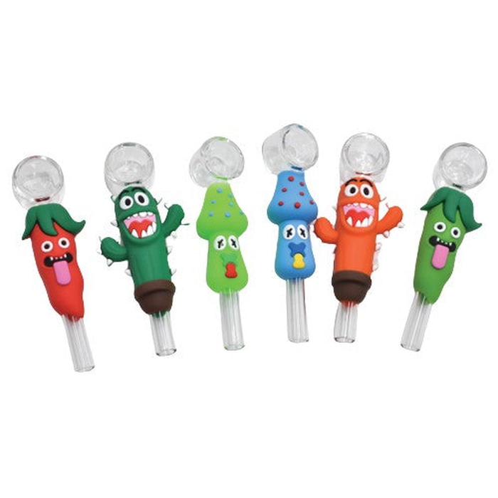 4" Glass Hand Pipes - Designs May Vary - (12 Count Display)-Hand Pipes, Rigs, & Bubblers