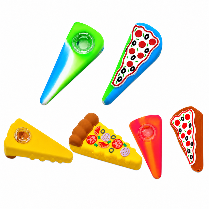 4" Pizza Slice Designed Silicone Pipe - Color May Vary - (1 or 3 Count)-Hand Pipes, Rigs, & Bubblers