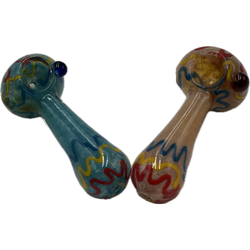 4" Triple Line Art Hand Pipe - Design May Vary - (1 Count)-Hand Glass, Rigs, & Bubblers