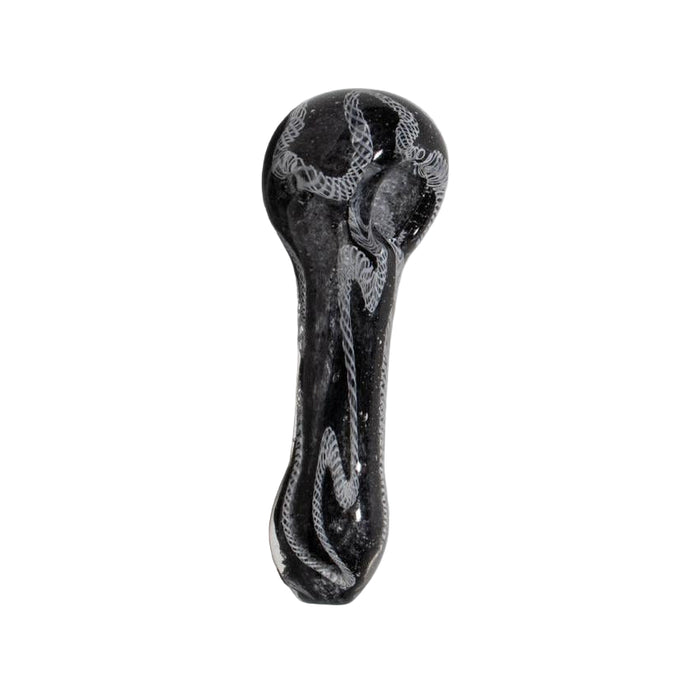 4″ White Swirl Black Glass Hand Pipe - (1 Count)-Hand Pipes, Rigs, & Bubblers
