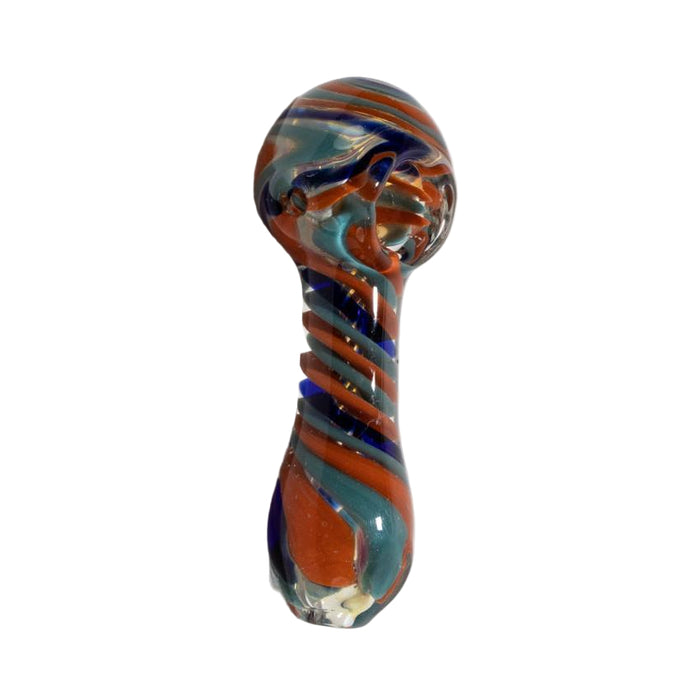 4.5" Spiral Swirl Glass Hand Pipe – Orange/Teal/Blue - (1 Count)-Hand Pipes, Rigs, & Bubblers