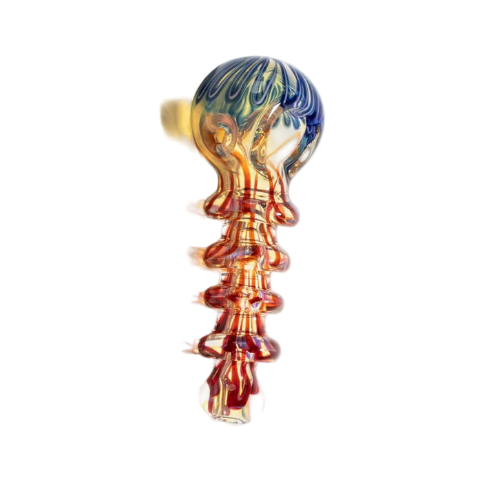 5" Ribbed Body Glass Pipe with Blue Swirl Bowl (1 Count)-Hand Pipes, Rigs, & Bubblers