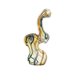 5.5″ Fumed Amber & Teal Swirl Sherlock Glass Bubbler - (1 Count)-Hand Pipes, Rigs, & Bubblers