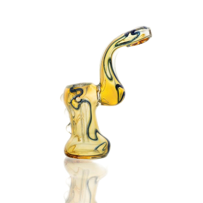 5.5″ Fumed Yellow & Blue Swirl Sherlock Glass Bubbler - (1 Count)-Hand Pipes, Rigs, & Bubblers