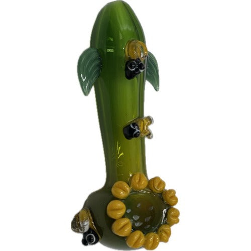 5.5" Sunflower Art Glass Hand Pipe - Design May Vary - (1 Count)-Hand Glass, Rigs, & Bubblers